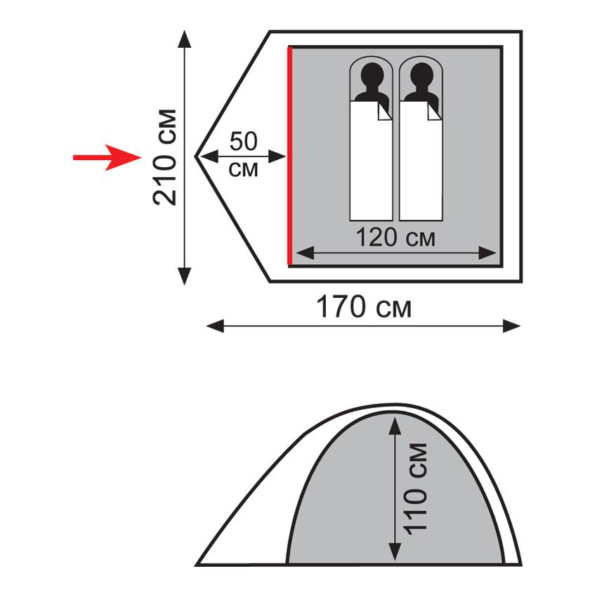 Палатка Totem Trek 2-местная (v2), зеленый