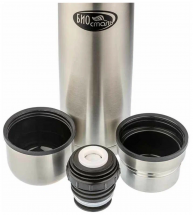 Термос Биосталь с узкой горловиной и пробкой с кнопкой, 2 чашки, 0,75 л