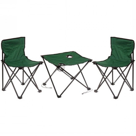 Стол кемпинговый складной 45*45*40 см с подстаканниками + 2 стула, зеленый